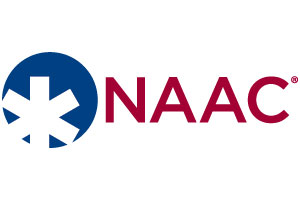 NAAC logo with a blue star of life symbol on the left and the red letters "NAAC" to the right.