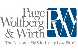 Logo for Page, Wolfberg & Wirth, featuring the firm's name in gray text next to a blue square with stylized white initials “PWW.” Below is the tagline: "The National EMS Industry Law Firm™.