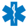 A blue Star of Life symbol with a white rod of Asclepius (a serpent-entwined staff) in the center, representing emergency medical services and healthcare.